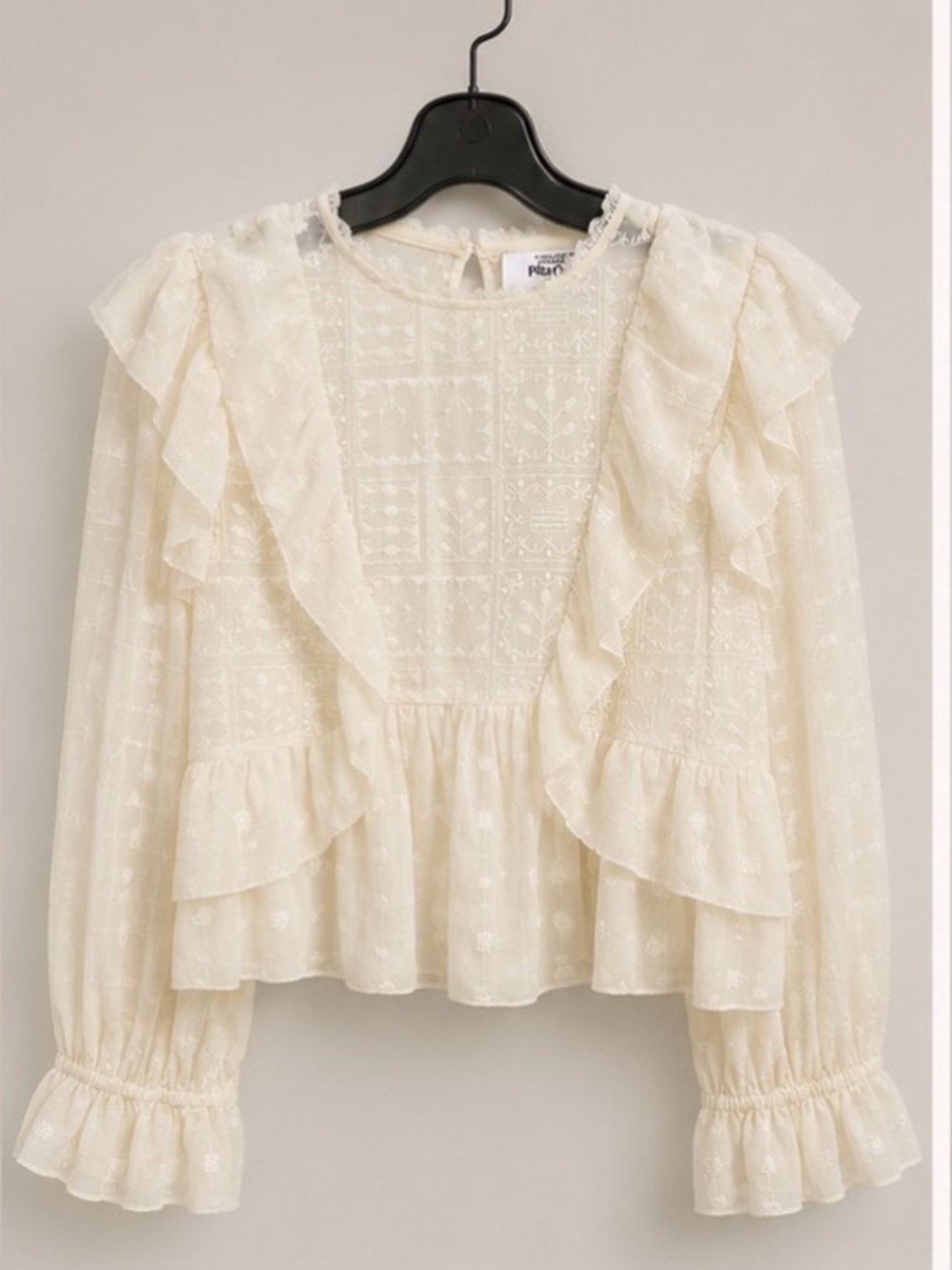 NWT Primark x Rita Ora Cream Embroidered Ruffle Peasant Tunic Blouse | Medium